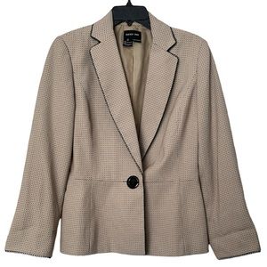 One Button Notched Collar Jacket Blazer Beige/tan and Black size 10